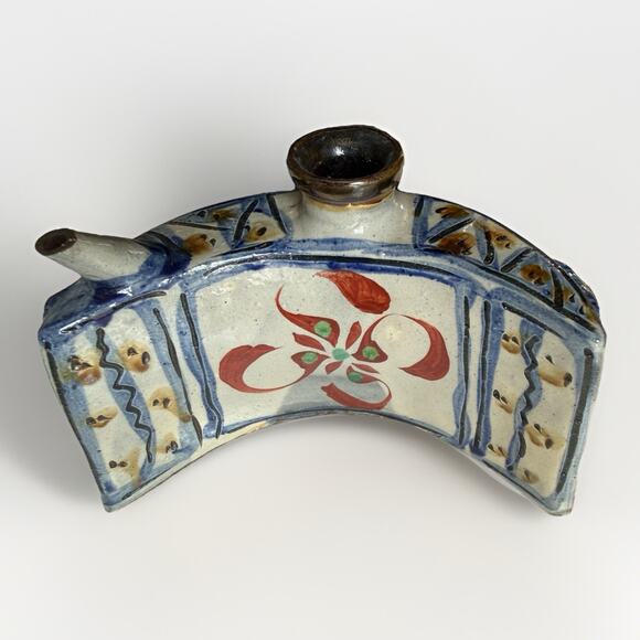 Rare Find Japanese Vintage Antique Tsuboya-yaki Dachibin Hip Flask Okinawa 7”